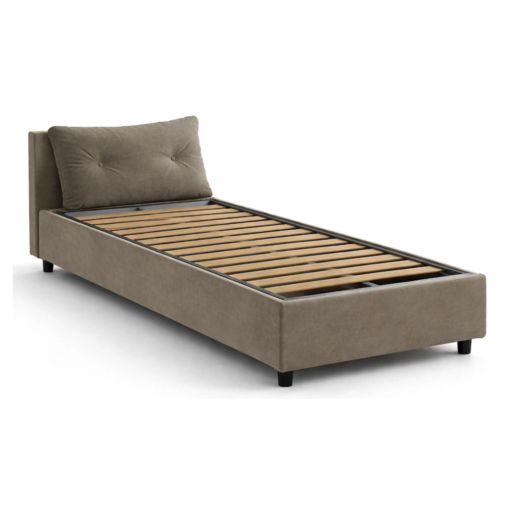 Letto singolo Amaro, Letto contenitore con rivestimento in tessuto, Made in Italy, Apertura frontale, adatto per materasso cm 80x190, Tortora