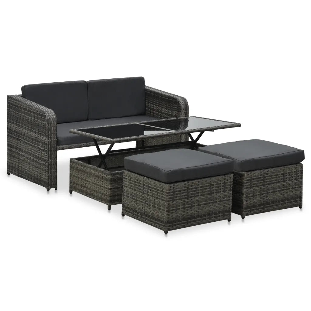 Set Divani da Giardino 4 pz con Cuscini in Polyrattan Antracite cod mxl 41029