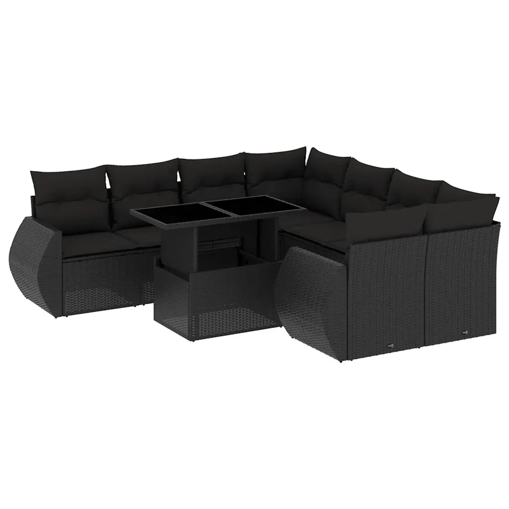 Set Divani da Giardino 9 pz con Cuscini Nero in Polyrattan 3268425