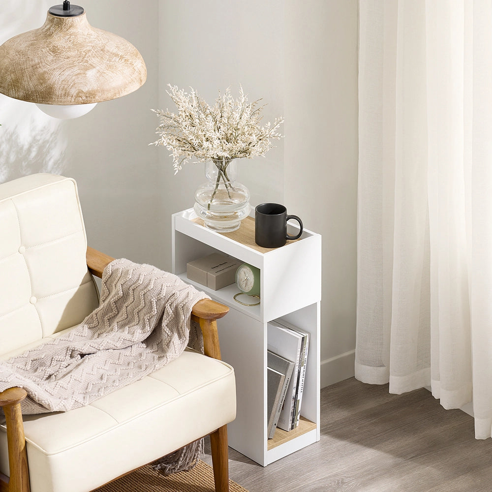SoBuy FBT171-WN Comodino Camera da Letto Stretto, Tavolino Stretto con Cassetto e Ripiano, Comodino Moderno per Camera da Letto e Soggiorno, Bianco, 20 x 35 x 60 cm