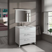 Mobile sottolavabo Elleboro, Mobiletto per bagno, Armadio a 3 cassetti e specchio, lavabo non incluso, cm 80x45h86, Bianco lucido