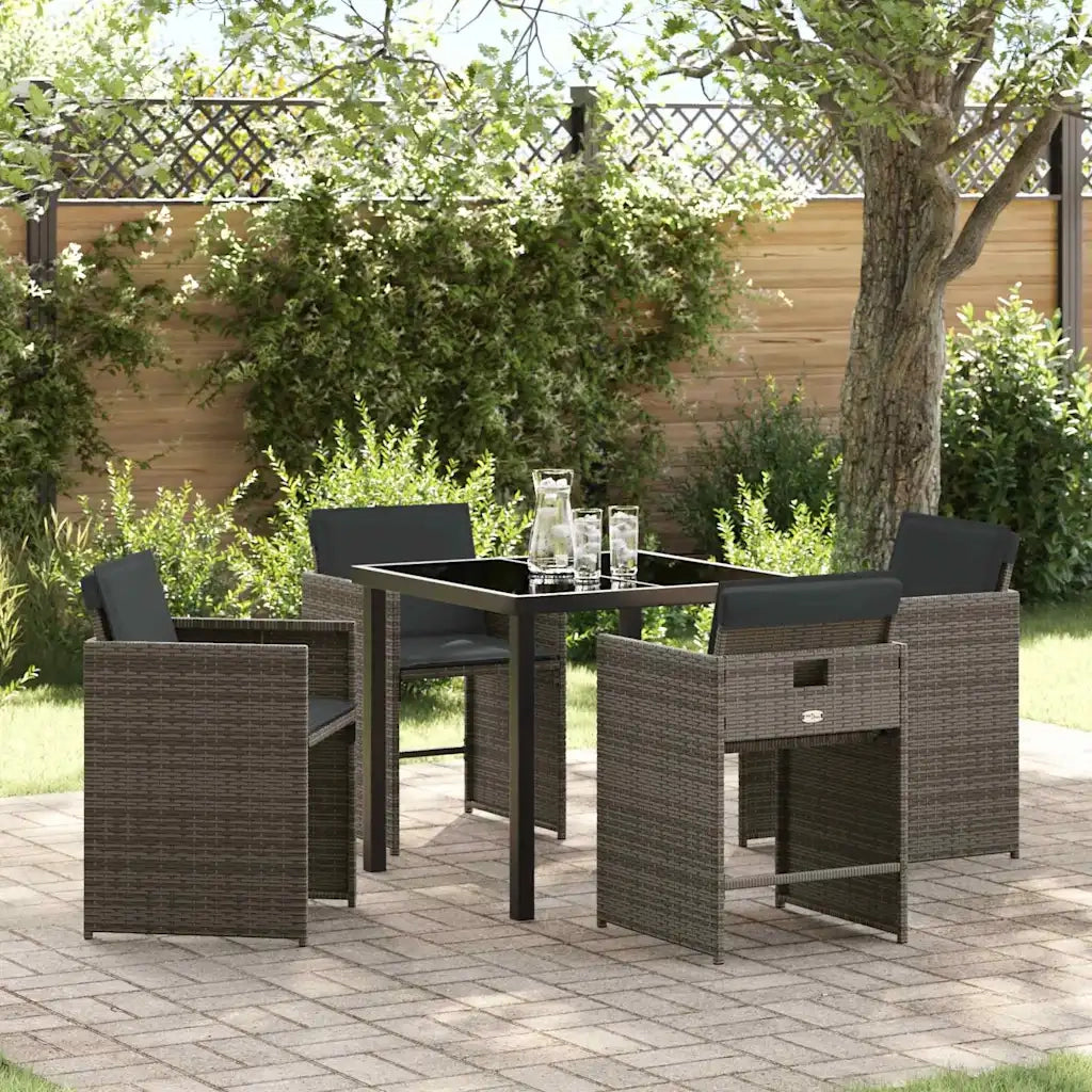 Set da Pranzo per Giardino 5 pcs Grigio polyrattan