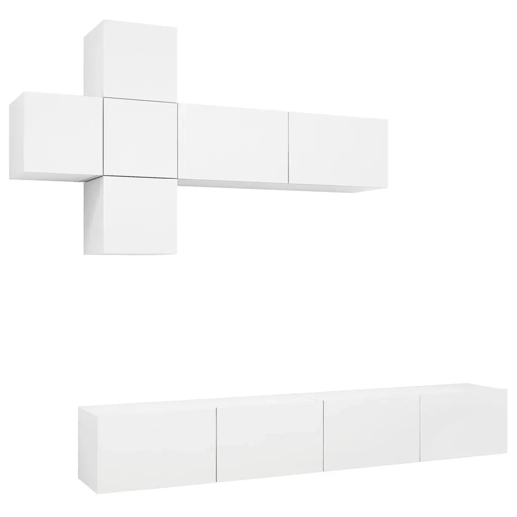 Set Mobili Porta TV 7 pz-Set di 7 Credenza per TV Bianco in Legno Multistrato 575827