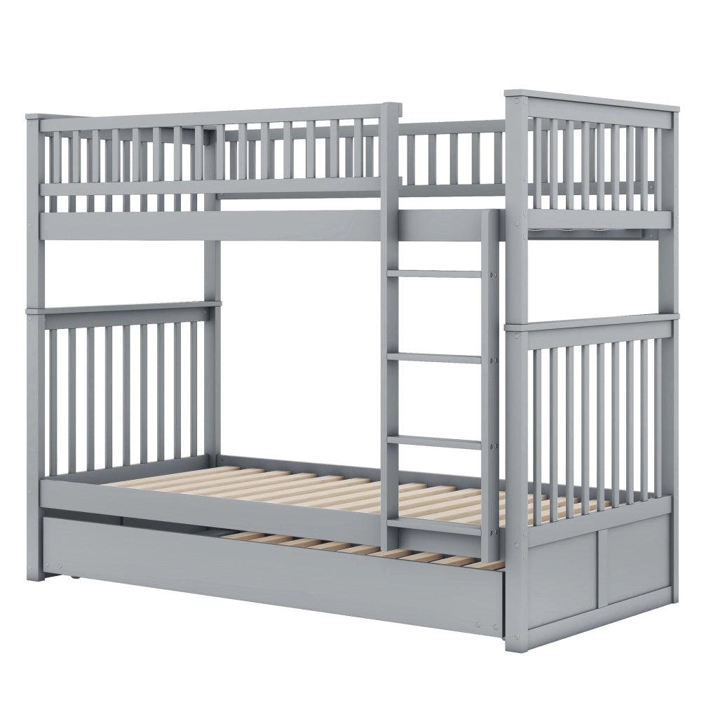 Letto a castello ULEVR 90x200 cm con letto estraibile 90x190 cm, scala laterale, grigio