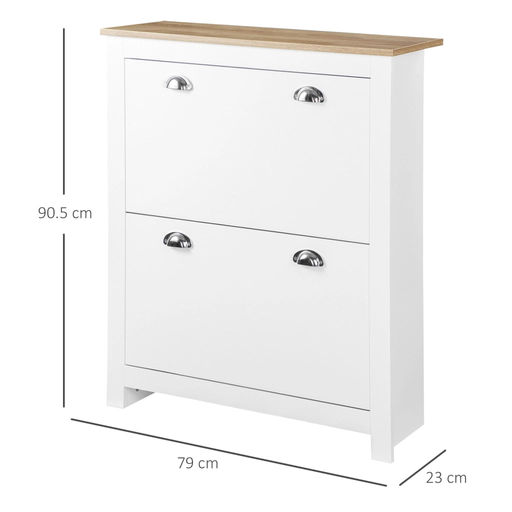 Scarpiera 2 Cassetti a Ribalta con Ripiano Regolabile ¨C Zephmum ¨C 79x23x90.5 cm, Bianco