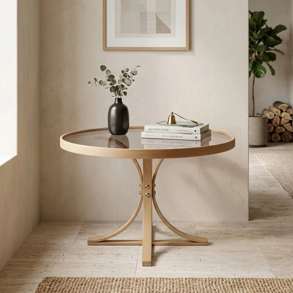 Santhia, Tavolino da Salotto Forma Rotondo, 80x80x47h cm Marrone Rovere