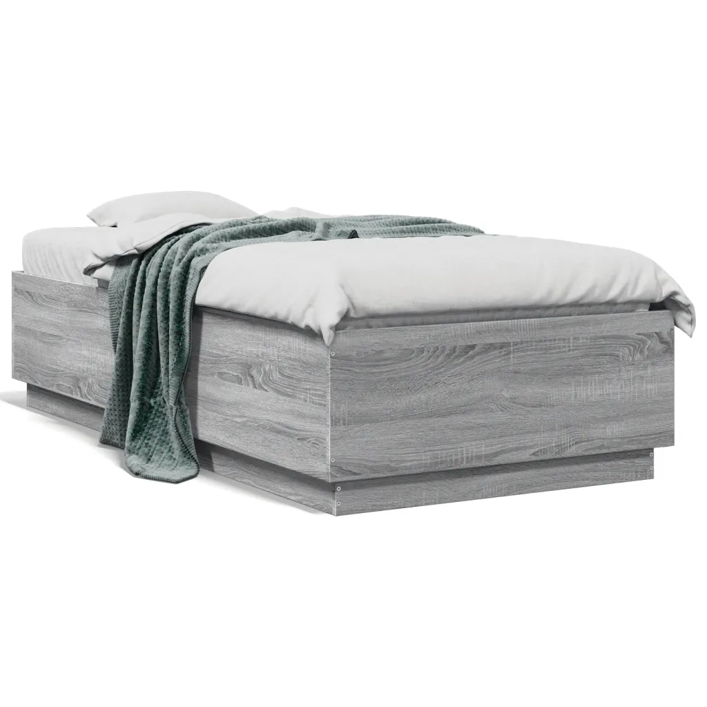 Giroletto Luci LED-Struttura Letto con LED Grigio Sonoma 75x190 cm in Legno Multistrato 920423