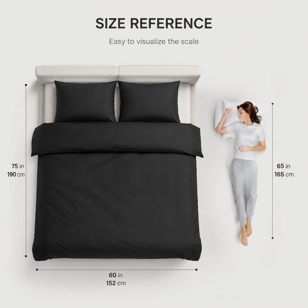 Black Bedding Set 200x200 Cm, Lightweight Microfiber