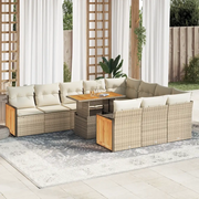 Set Divani da Giardino 11pz con Cuscini Beige Acacia Polyrattan