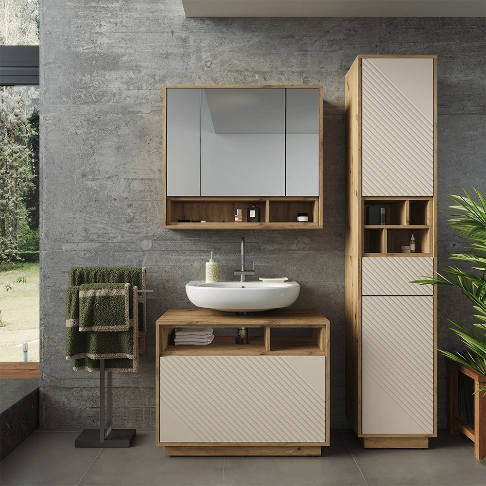 Set mobili bagno Beatrice Cachemire/Rovere artigianale Set di 3 Vicco