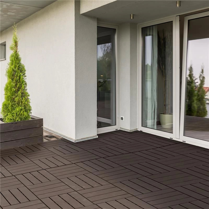 SET 9 MATTONELLE A INCASTRO PER TERRAZZO 30 X 30 X 2 CM MARRONE
