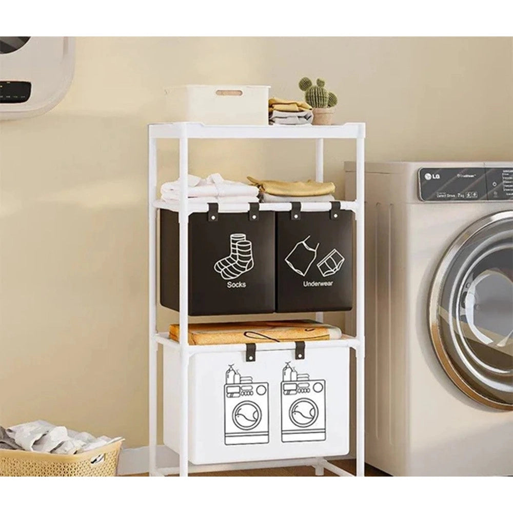 Trade Shop - Cesto Portabiancheria Organizer Per Lavanderia Vestiti Decorazione Bagno Con Ruote -