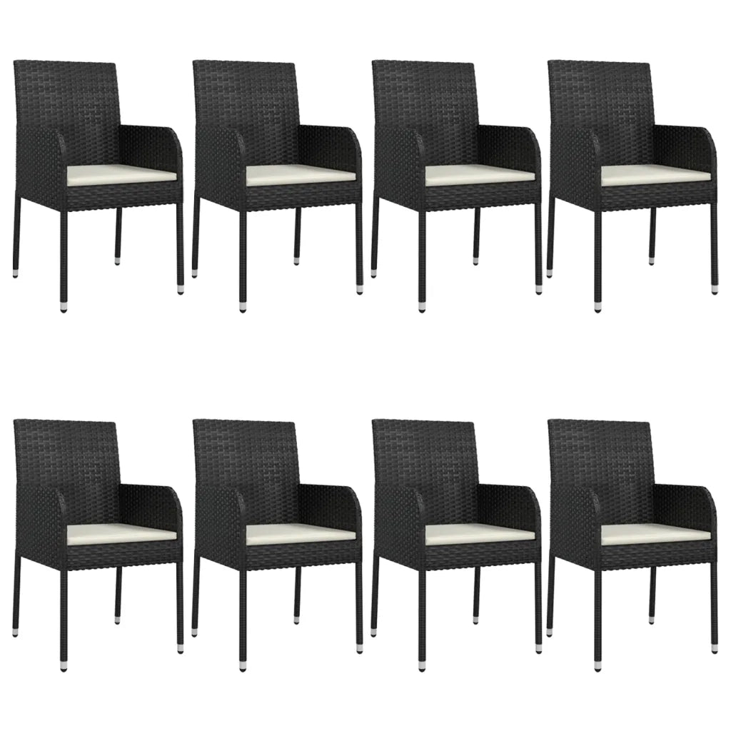 Set da Pranzo da Giardino 9 pz con Cuscini Nero in Polyrattan 3185146