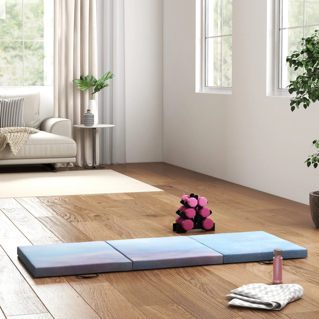 Tappetino da Ginnastica 180x60x5 cm Pieghevole Crash Mat con Maniglie per Allenamento a Casa in PU e EPE Azzurro