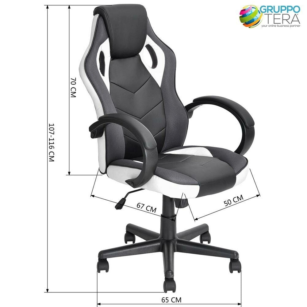 Sedia Gaming Poltrona da Ufficio Direzionale Ruote Girevoli Sportiva Racer Bianc