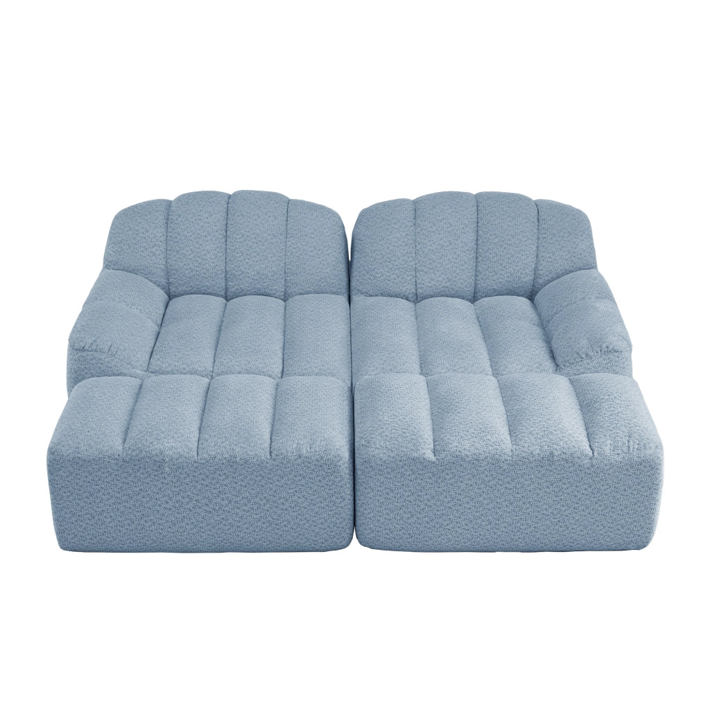 Divano modulare angolare con 2 ottomani, seduta ergonomica e schiuma 32d per soggiorno, in pile granulato blu