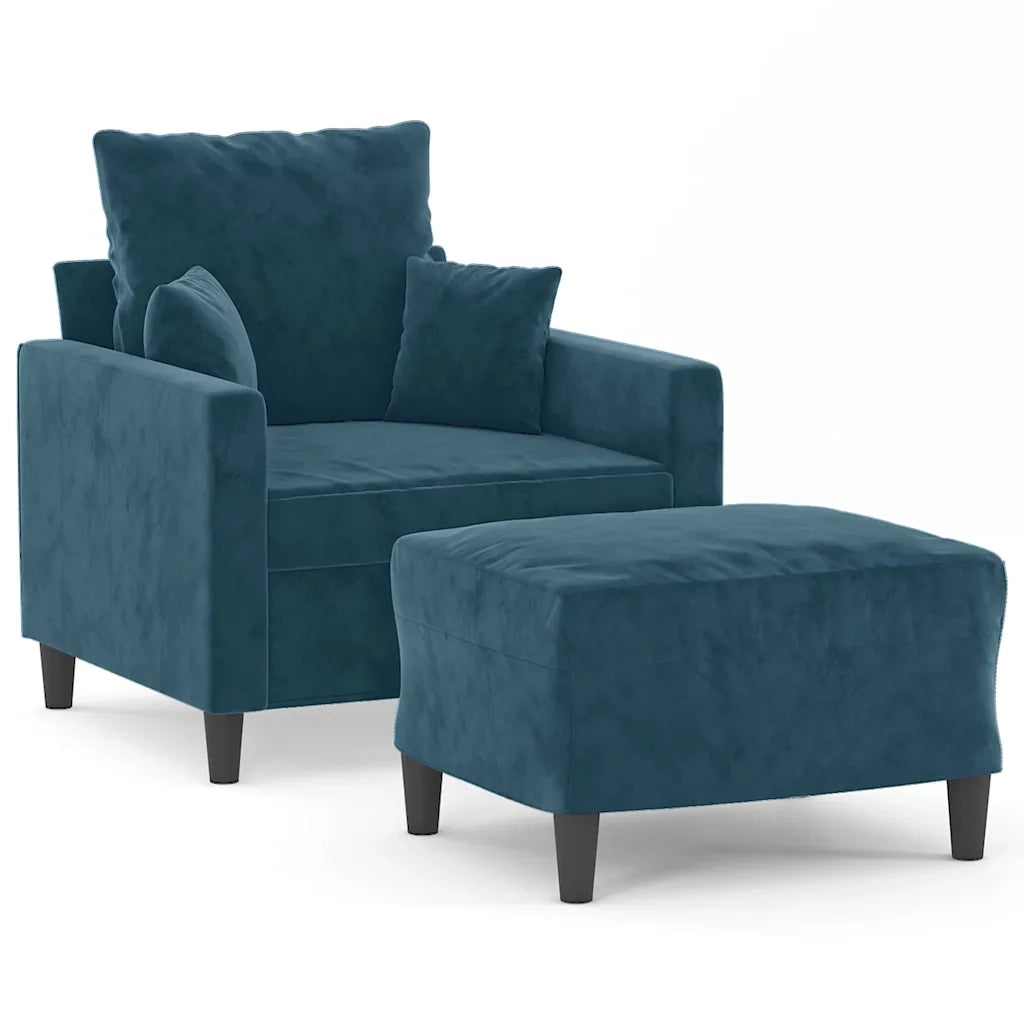 Poltrona con Poggiapiedi Blu 60 cm in Velluto