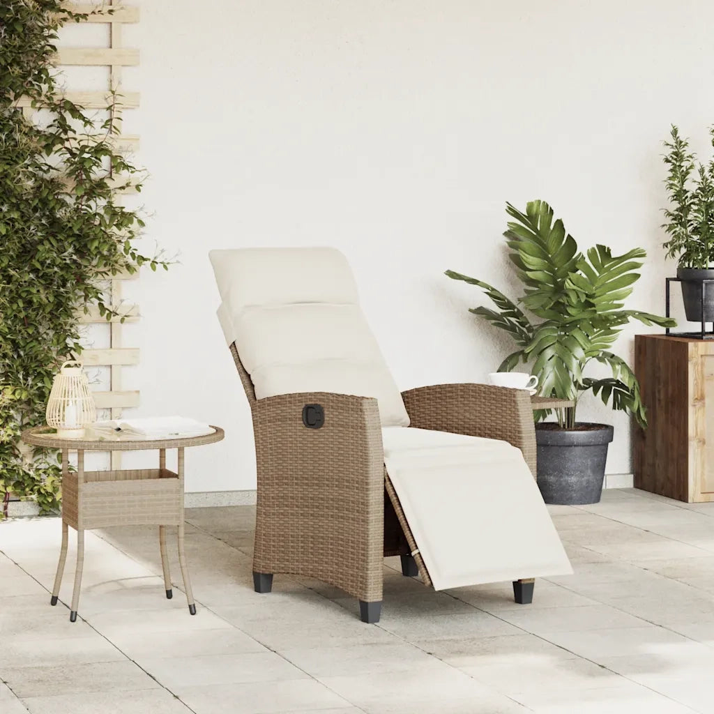 Sedia Reclinabile da Giardino | Sedie da Esterno con Tavolino Beige Polyrattan