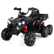 Quadriciclo a batteria da 12V con 6 ruote trazione integraleluci LED, Macchina elettrica per bambini 3 anni+ Nero-Macchinine giocattoli