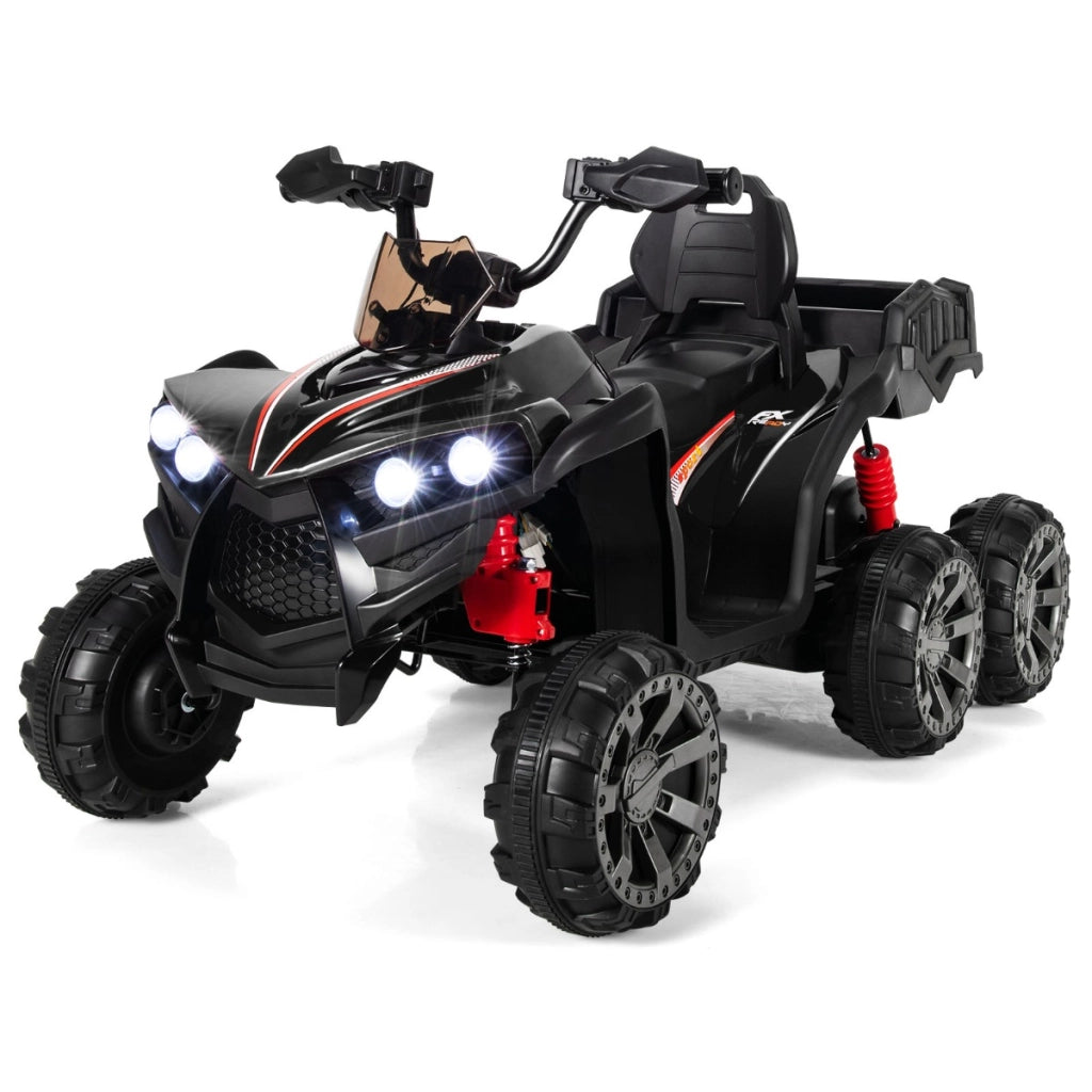 Quadriciclo a batteria da 12V con 6 ruote trazione integraleluci LED, Macchina elettrica per bambini 3 anni+ Nero-Macchinine giocattoli