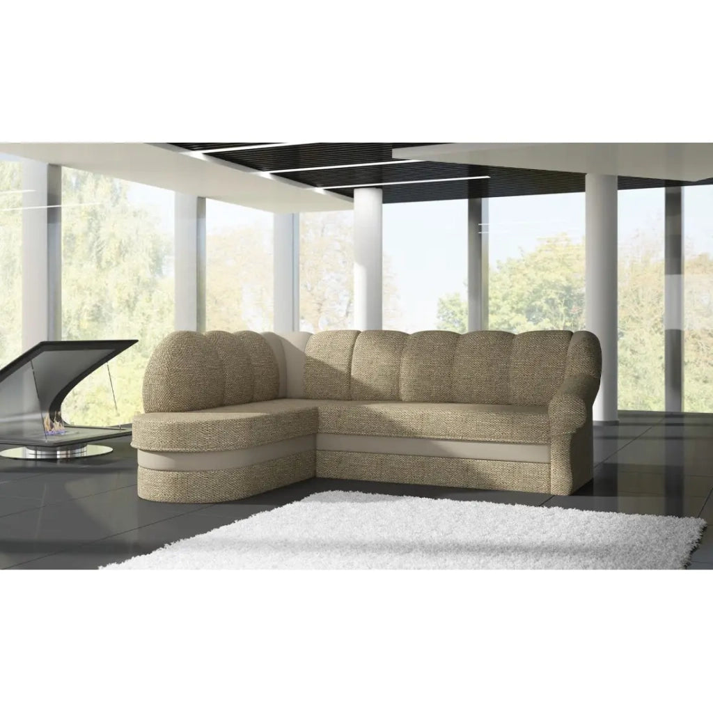 Divano angolare sinistro convertibile BENANA 250 cm beige e crema con contenitore