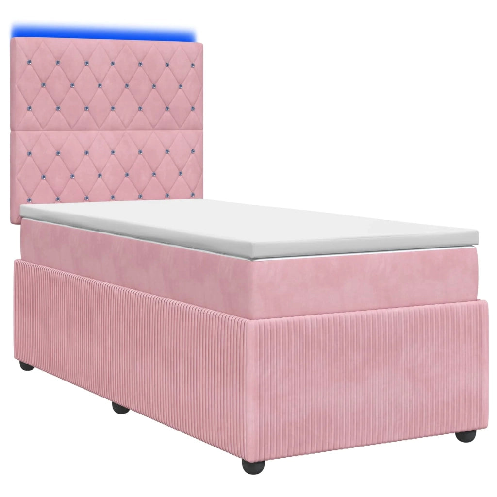 Letto Box Spring LED con Materasso Rosa 90 x 200 cm Velluto 3455992