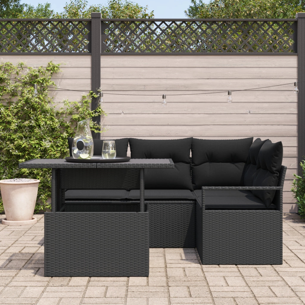 Set Divano da Giardino 5 Pezzi con Cuscini Polyrattan Nero