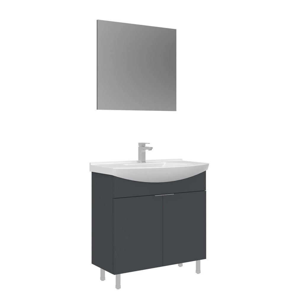 Set mobile lavabo con specchio (2 pezzi) "Purus 80" - 80 x 50 x 83 cm - Antracite opaco
