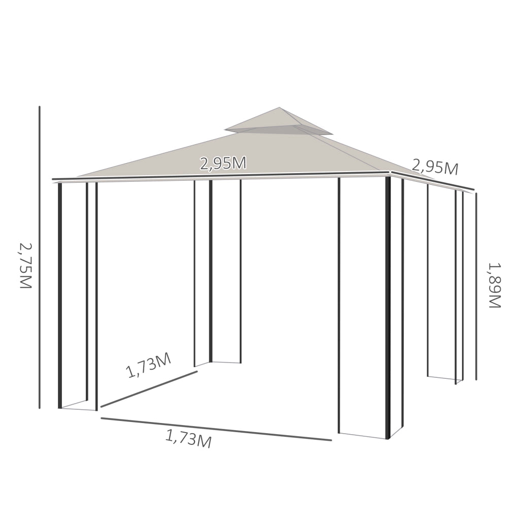 GAZEBO da giardino 295x295x275 cm con doppio tetto in metallo beige