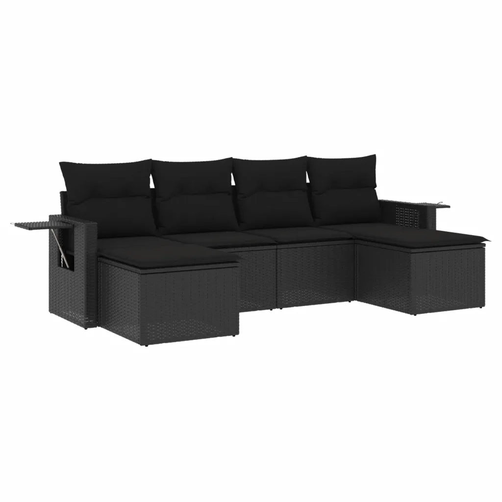 Set Divano da Giardino 6 pz con Cuscini Nero in Polyrattan 3220514