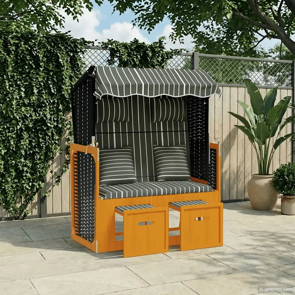 Strandkorb con Cuscini Polyrattan Legno Massello Nero e Grigio CFW9861064