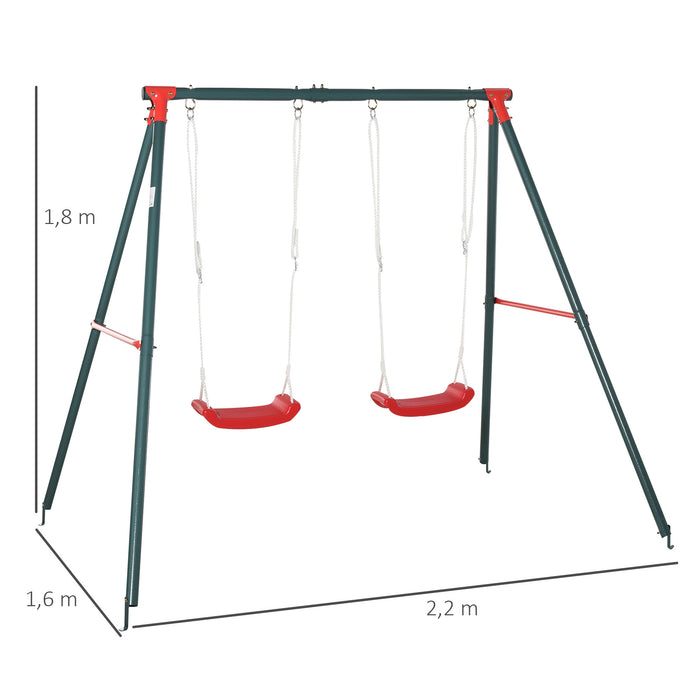 Altalena Doppia Altalena da Giardino 239x156x180 cm per Bambini 3+ Anni in Metallo e PE Verde Rosso