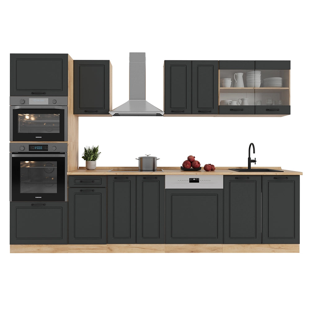 Vicco Cucina componibile Antracite casa di campagna/rovere dorato 300 cm con armadio alto, PL Antracite