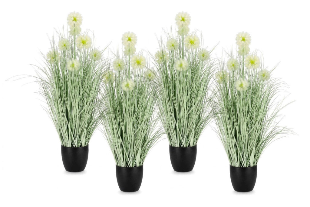 Set 4 Piante Artificiali con Vaso Ø 75x105 cm Cebolla in Plastica Bianco