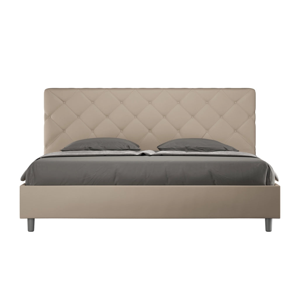 BS COM Letto matrimoniale king size senza rete imbottito 200x210 similpelle tortora