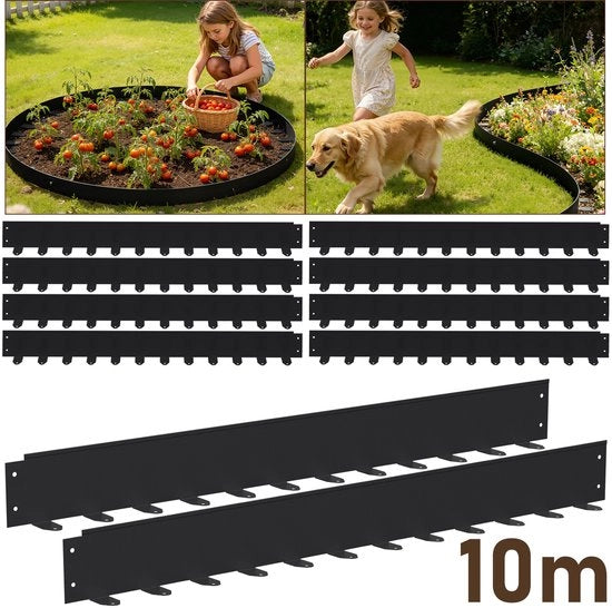 Metale Borderrand per Grasrand - Nero - Set Completo da 10 (Lunghezza Totale 10m) - Bordi per Giardino e Gazon con 120 Spine, 100x5cm