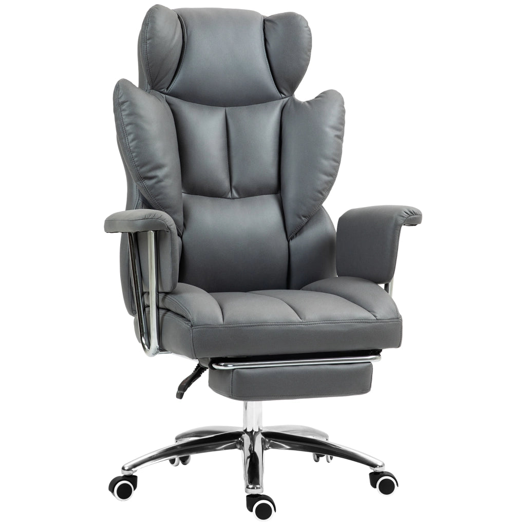 Sedia da ufficio ergonomica reclinabile con poggiapiedi girevole in schiuma grigio scuro