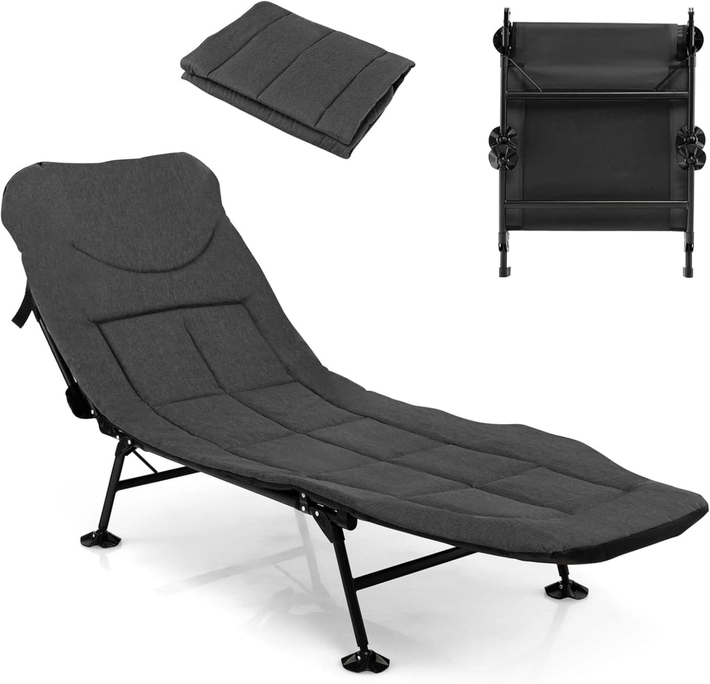 Lettino da Campeggio Pieghevole, Schienale Regolabile in 6 Livelli, Brandina con Materasso Rimovibile, Letto Portatile con Piedini Girevole a 360°, per Spiaggia, Carico 200 kg (Blu Navy)