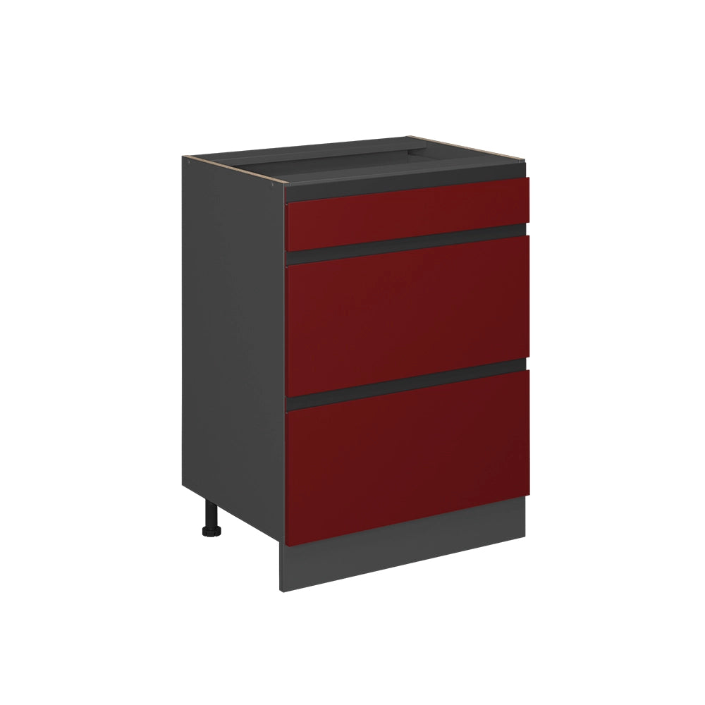 Vicco Mobiletto base per cucina Rosso 60 cm Forma a J, con cassetti, senza piano di lavoro