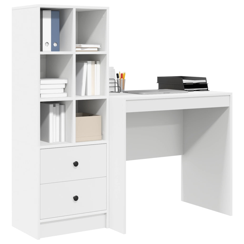 Scrivania  Bianca con Archiviazione in Legno Ingegnerizzato