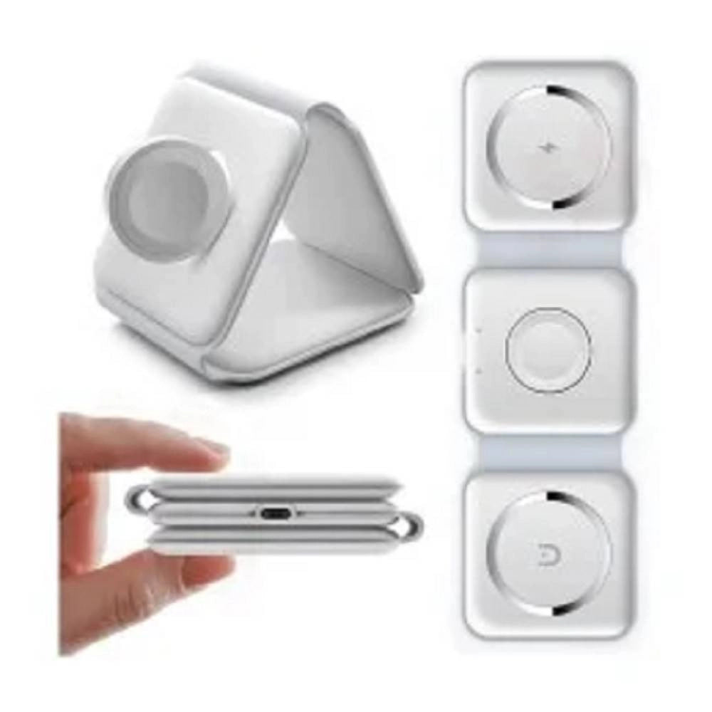 Trade Shop - Caricabatterie Wireless Magnetico 15w 3in1 Qi Smartphone Airpods Smartwatch C3546 -