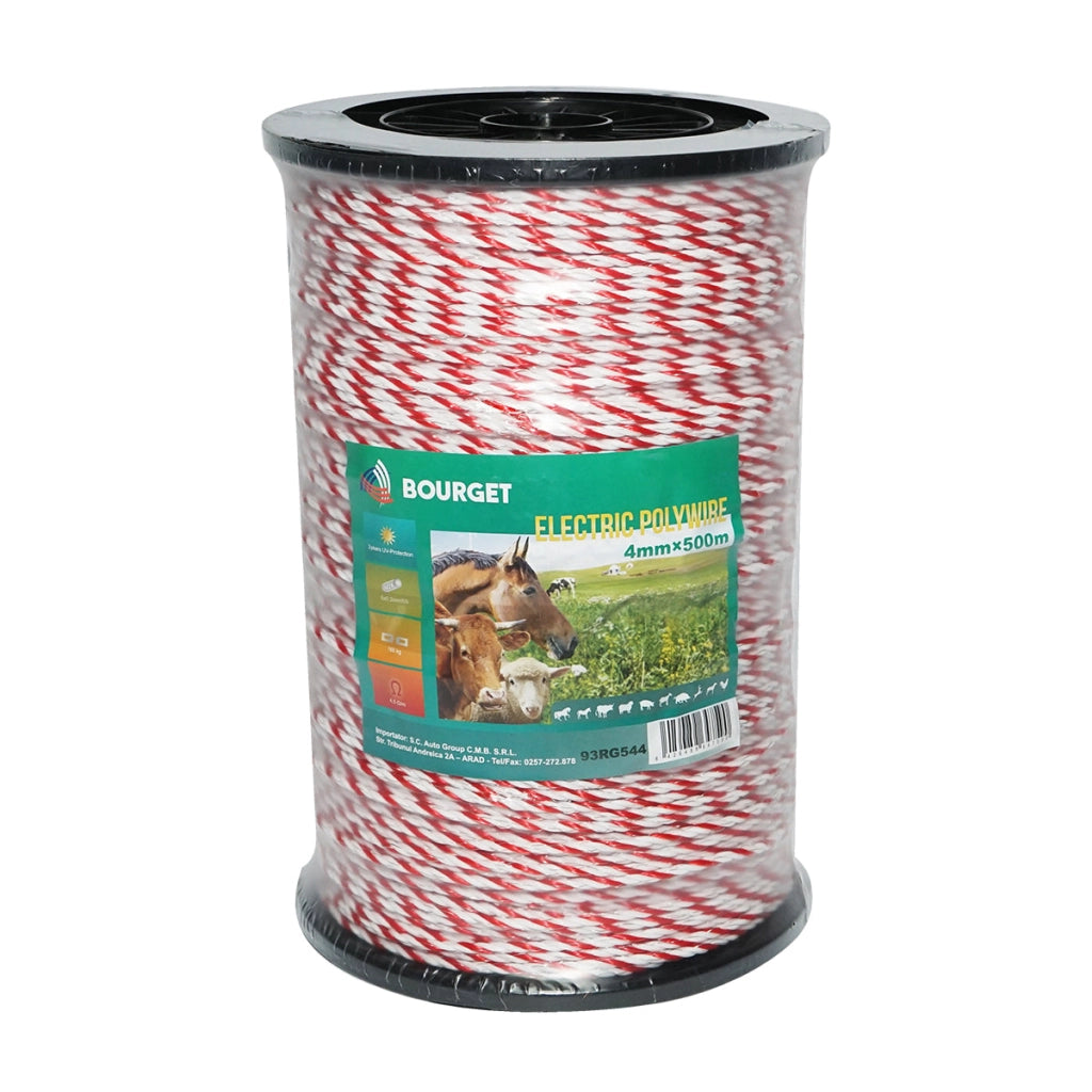Filo bianco-rosso, diametro 4 mm, 6x0.2 mm SS, 500 m per recinzione elettrica, resistenza 4.5 Ohm, Bourget