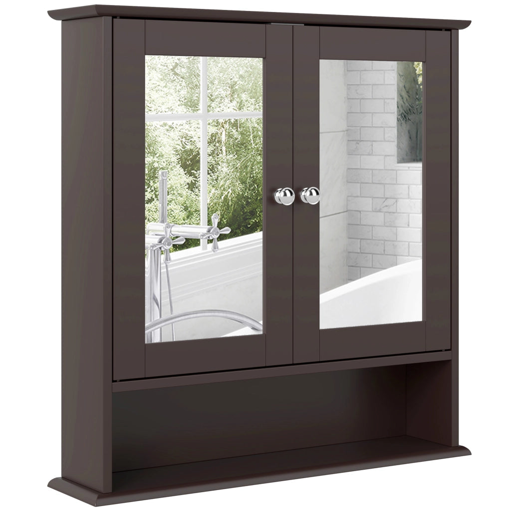 Armadietto Bagno con Specchio ¨C zephmum ¨C 56x13x58cm Marrone