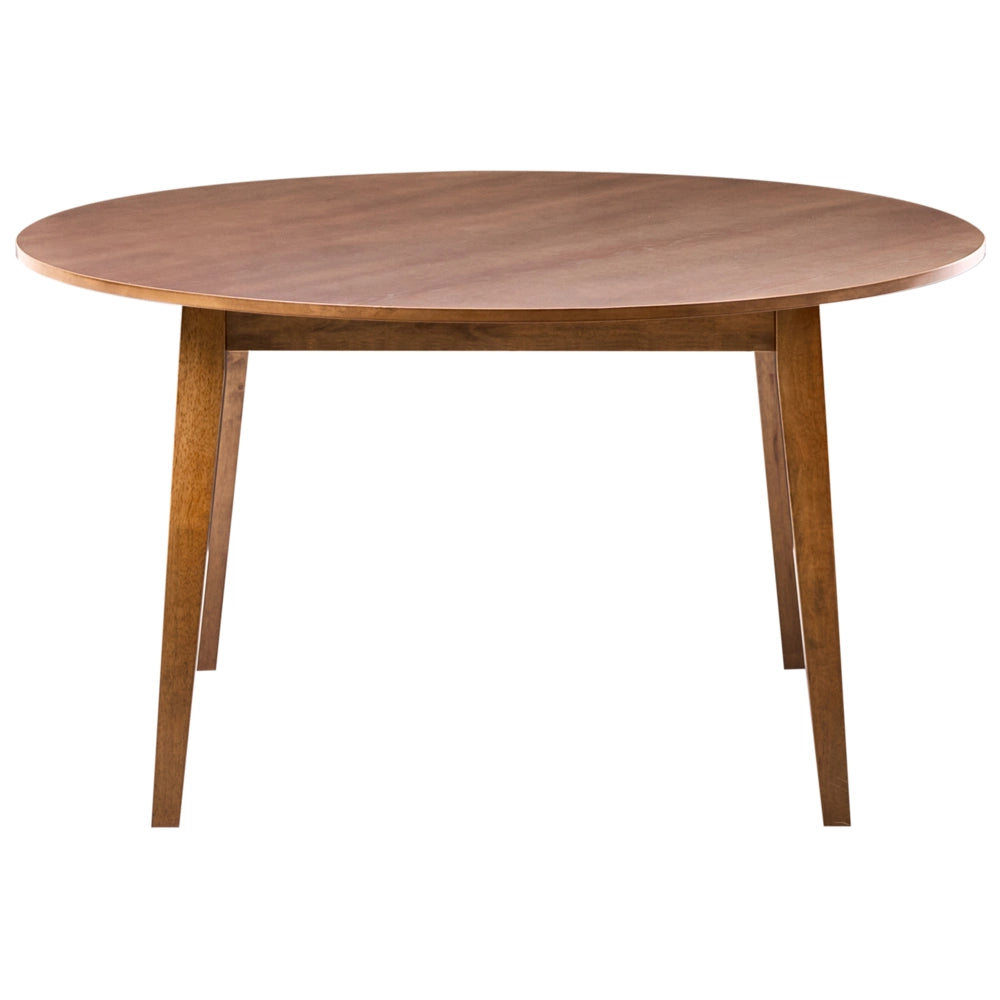 Tavolo da pranzo marrone scuro MDF impiallacciato rovere Base in legno di gomma 140 cm Piano del tavolo rotondo Moderno