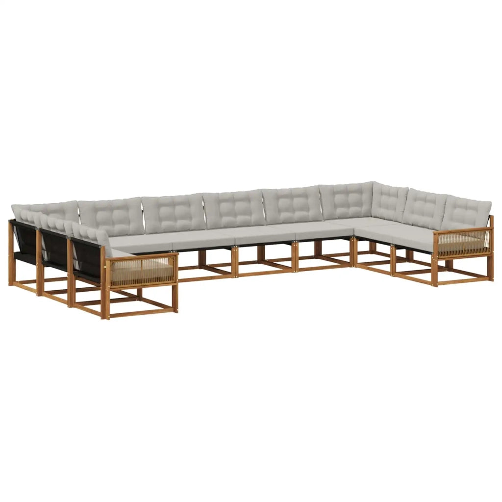 Set di divani da esterno 10 pz Naturale e Grigio Chiaro 3381715