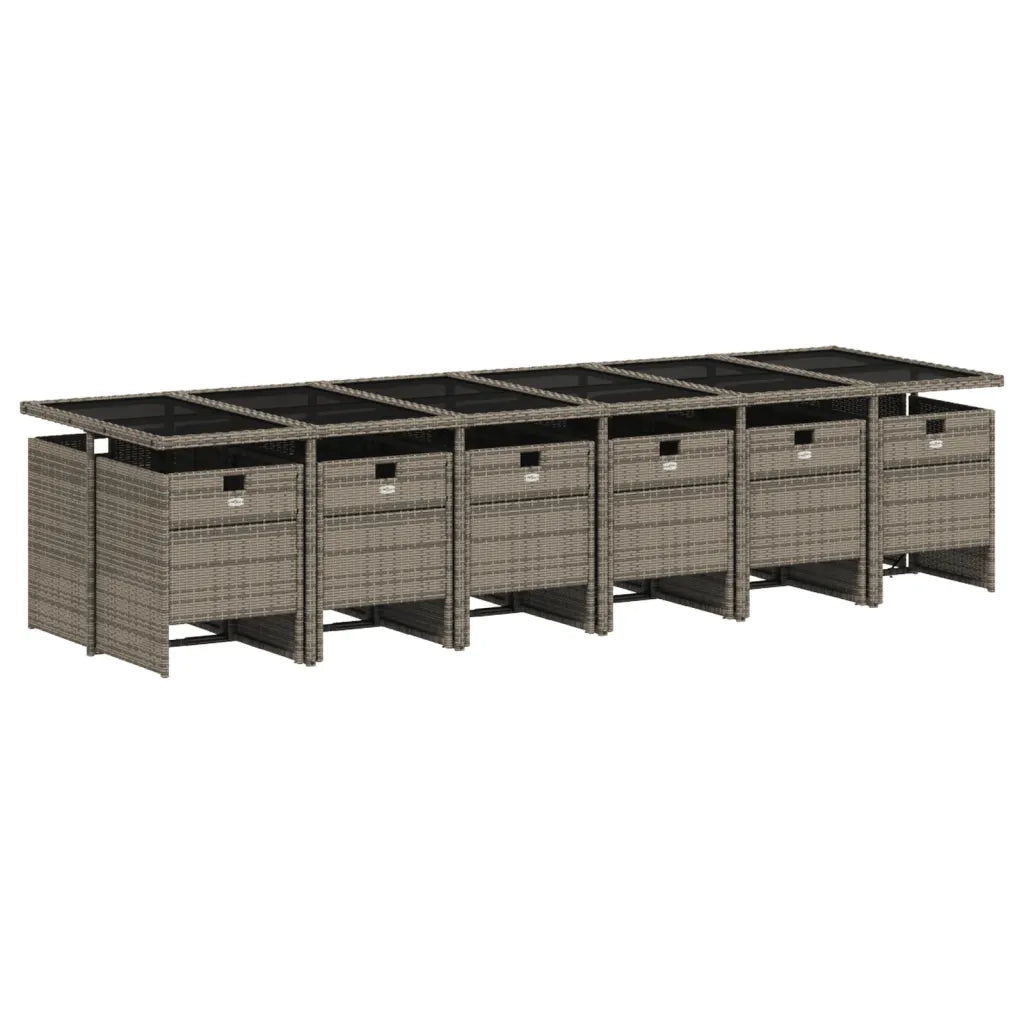 Set da Pranzo da Giardino 13pz con Cuscini Grigio in Polyrattan 3277711