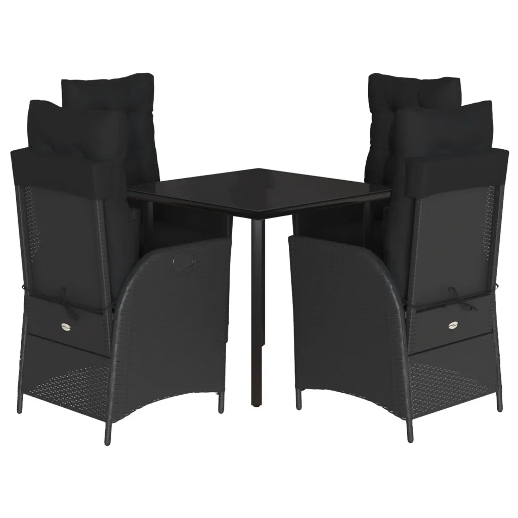 Set da Pranzo da Giardino 5 pz Nero con Cuscini in Polyrattan 3213400
