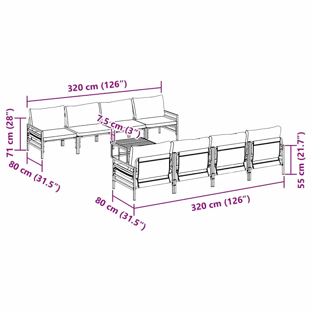 vidaXL Set Divano da Giardino 9 pcs Antracite Acciaio & Tessuto