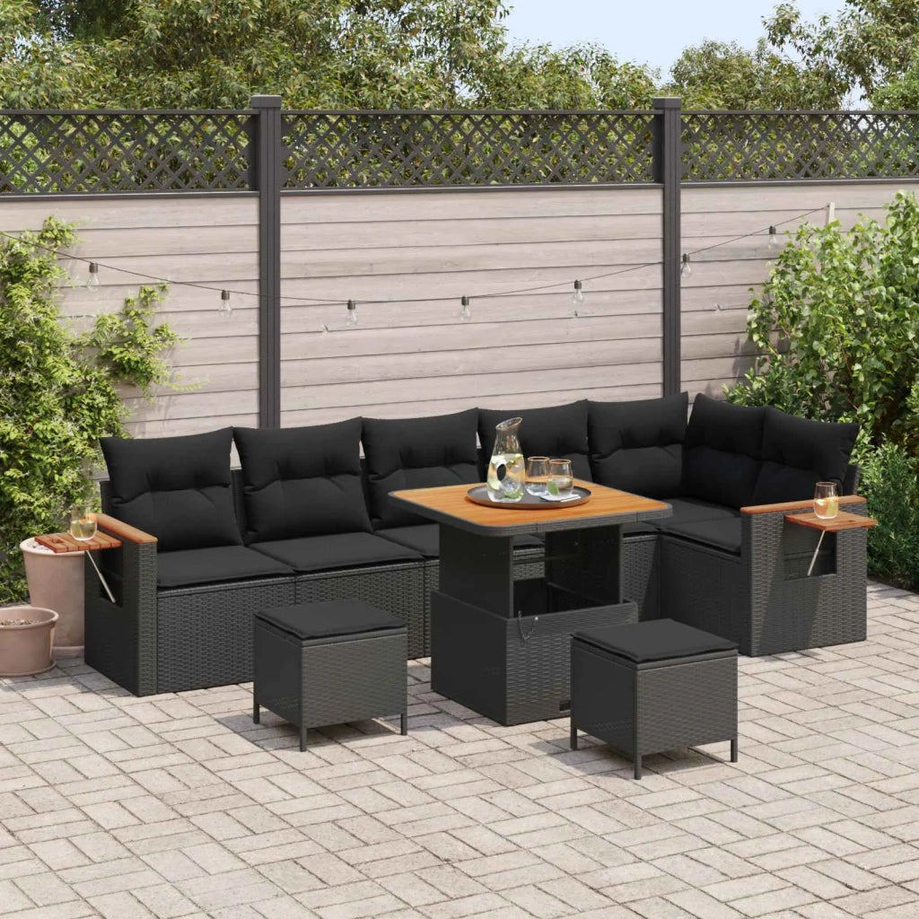 Set Divano da Giardino con cuscino 11 pcs Nero polyrattan 3365139