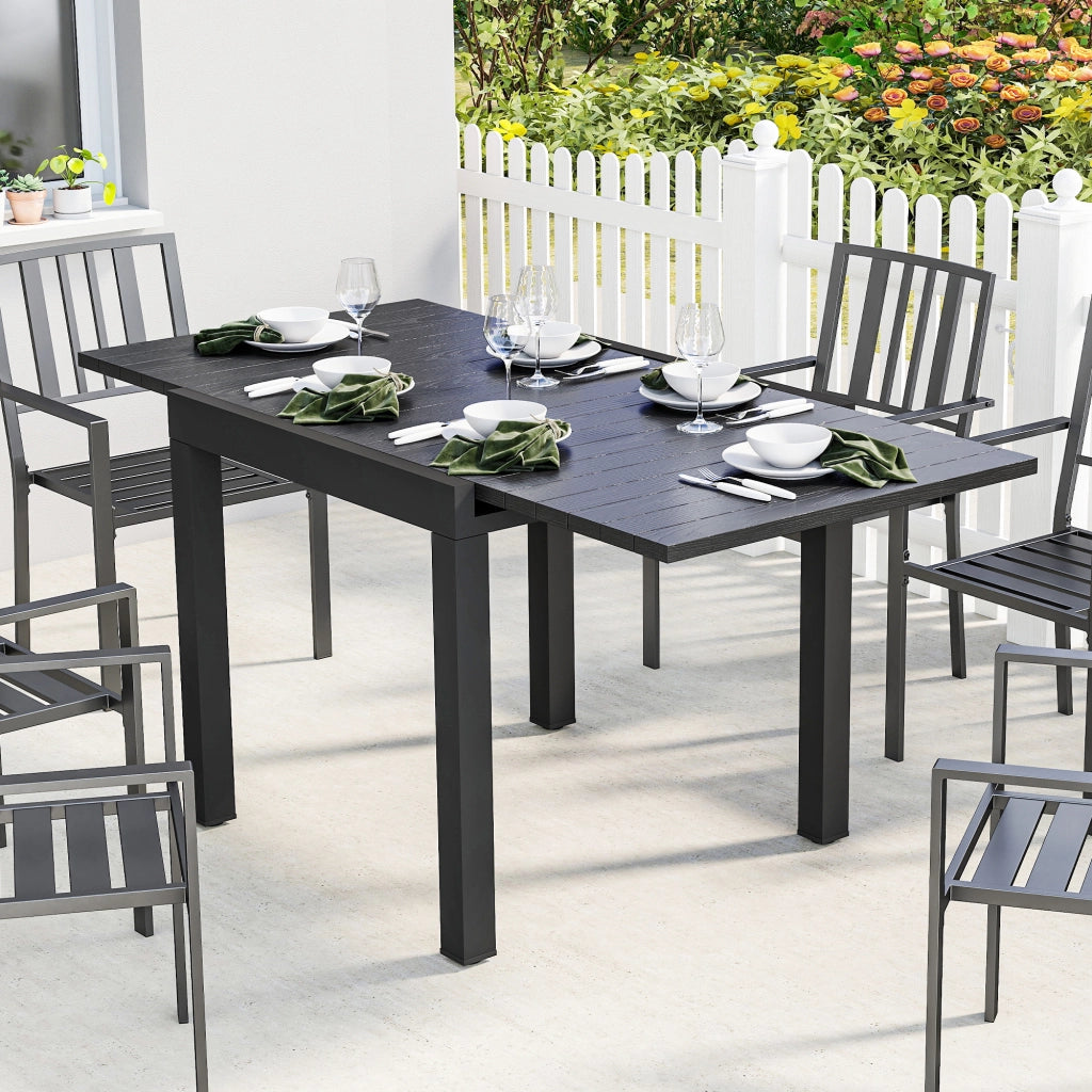 Tavolo da Giardino Allungabile 80-160x80x75 cm per 4-6 Persone con Piano a Doghe in Alluminio Nero